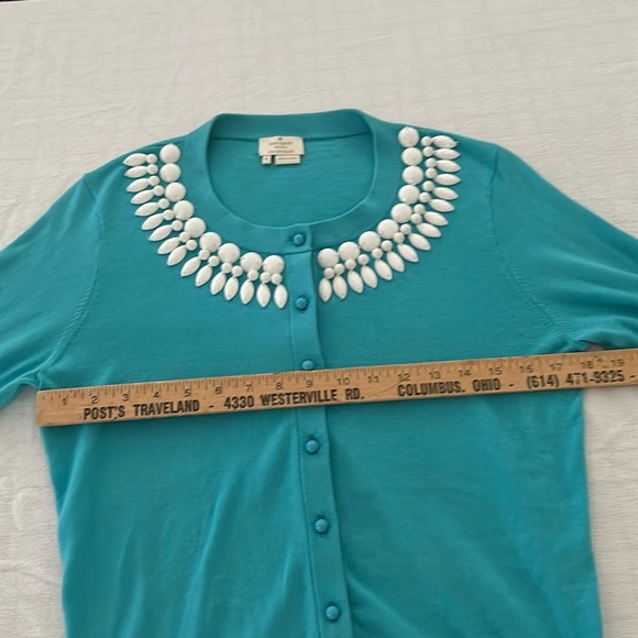 Kate Spade women’s medium button-down sweater teal beaded neckline 3/4 sleeves - Picture 8 of 11